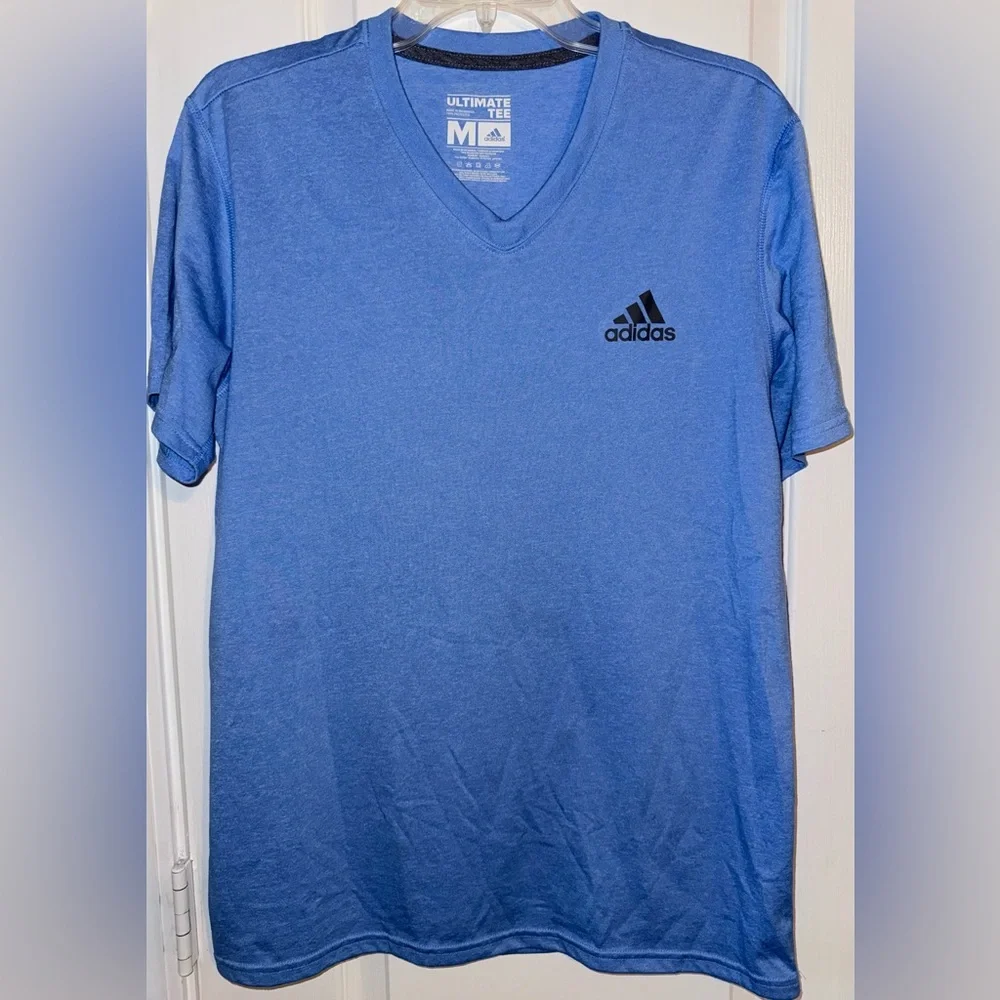 Adidas V-Neck Athletic T-Shirt Blue Performance Tee Size M